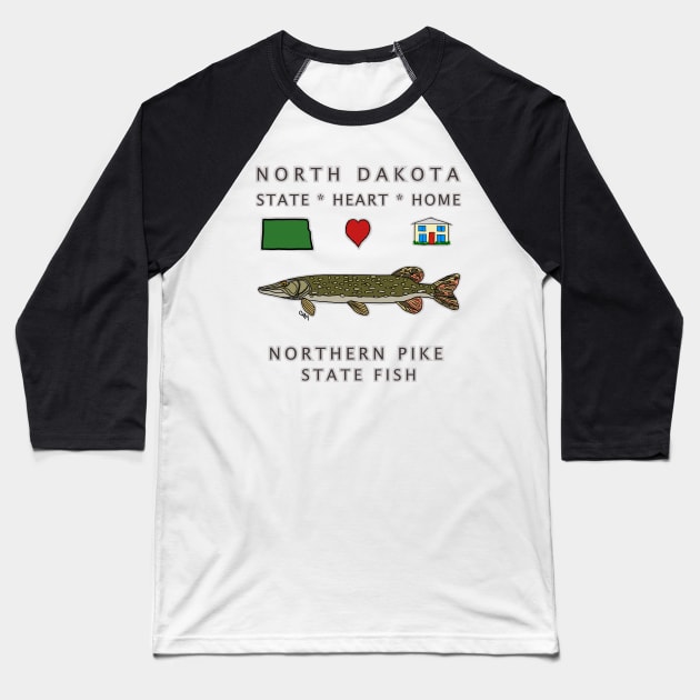 North Dakota - Northern Pike - State, Heart, Home - state symbols Baseball T-Shirt by cfmacomber